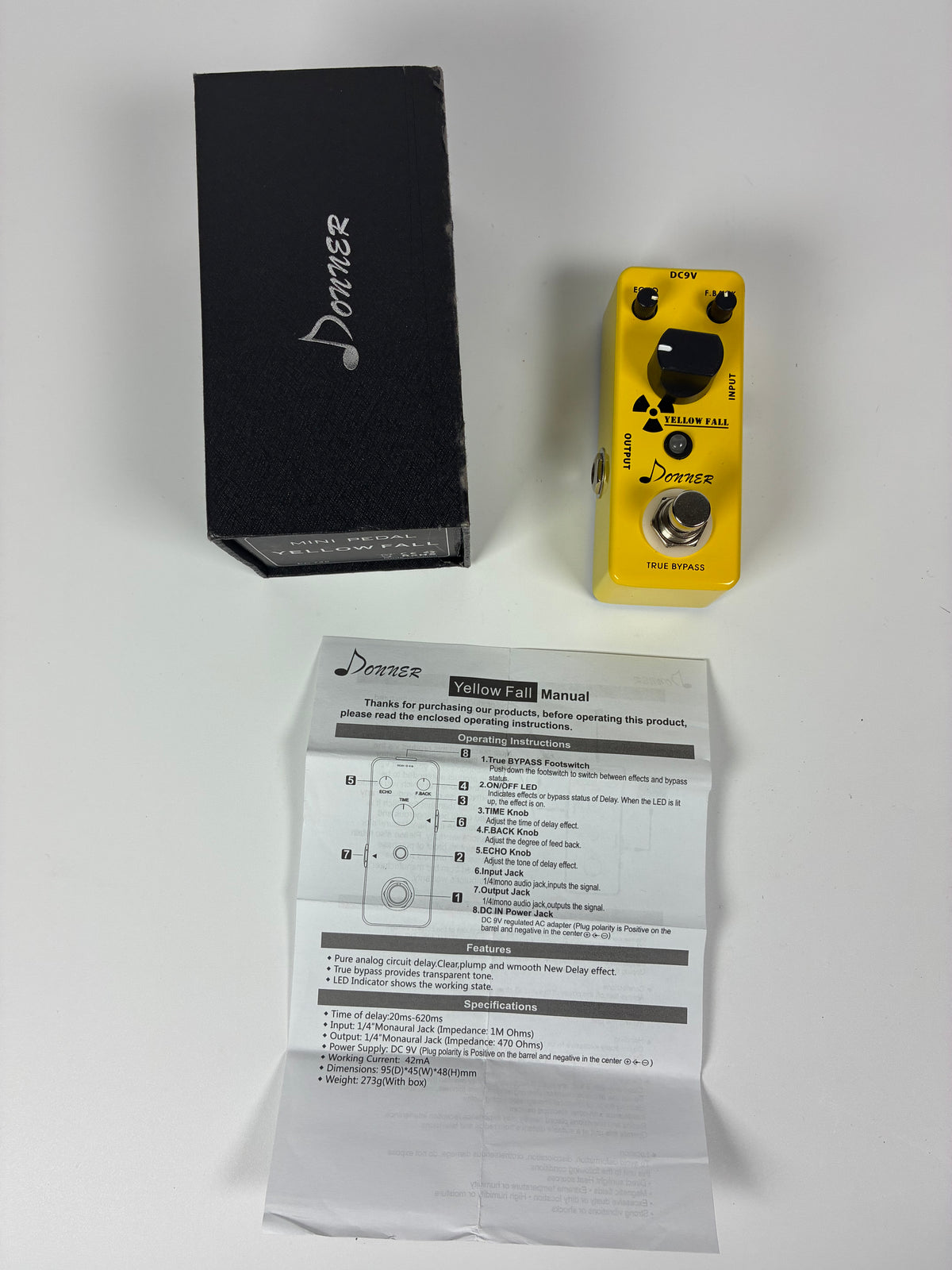 Donner Yellow Fall Analog Delay - Excellent Condition with Box and Documents