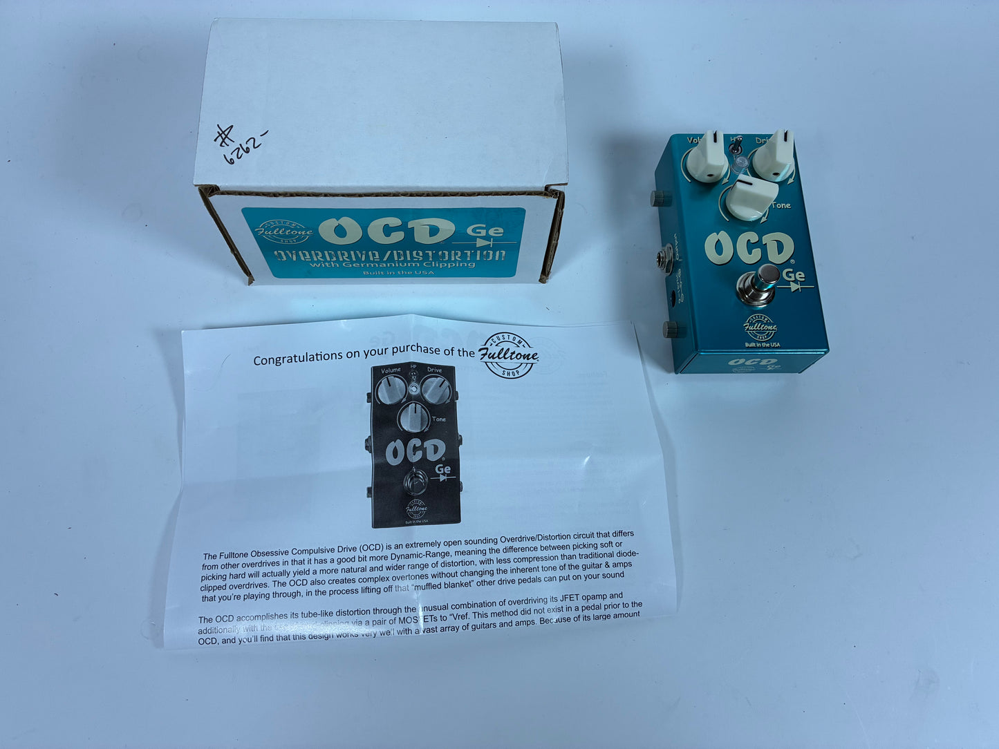 Fulltone Custom Shop OCD-GE Germanium Overdrive - Excellent Condition with Box and Documents