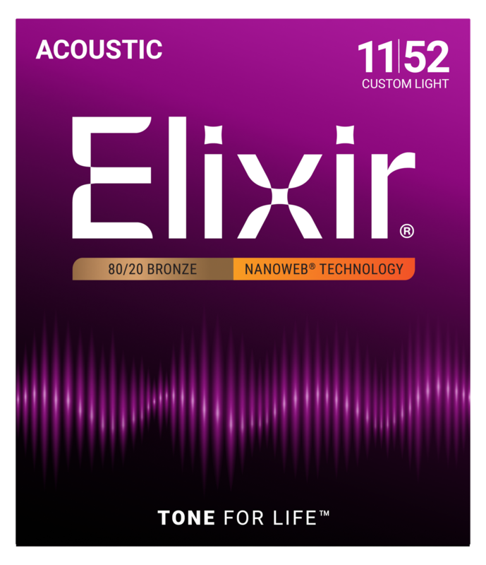 Elixir 80/20 Bronze Acoustic Guitar Strings, NANOWEB, Custom Light (.011-.052)