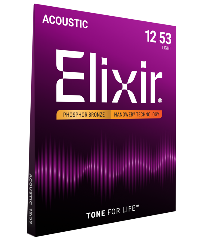 Elixir Phosphor Bronze Acoustic Guitar Strings, NANOWEB, Light (.012-.053)