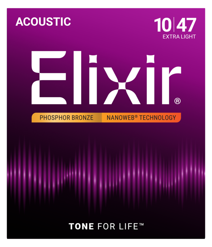 Elixir Phosphor Bronze Acoustic Guitar Strings, NANOWEB, Extra Light (.010-.047)