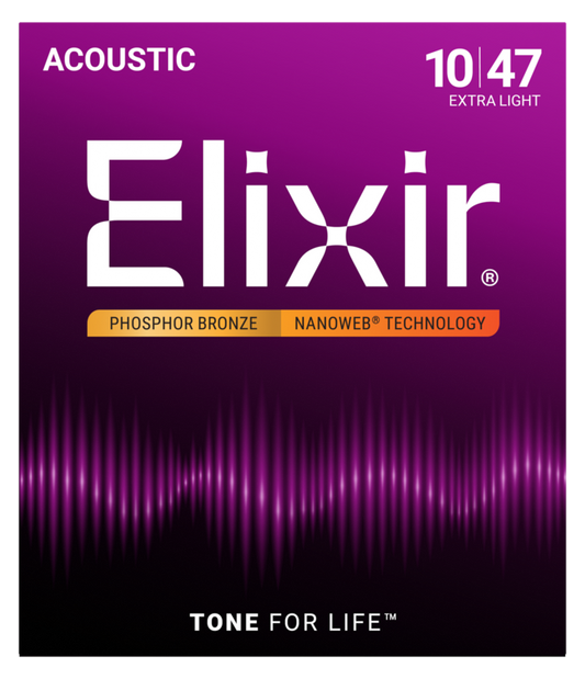 Elixir Phosphor Bronze Acoustic Guitar Strings, NANOWEB, Extra Light (.010-.047)