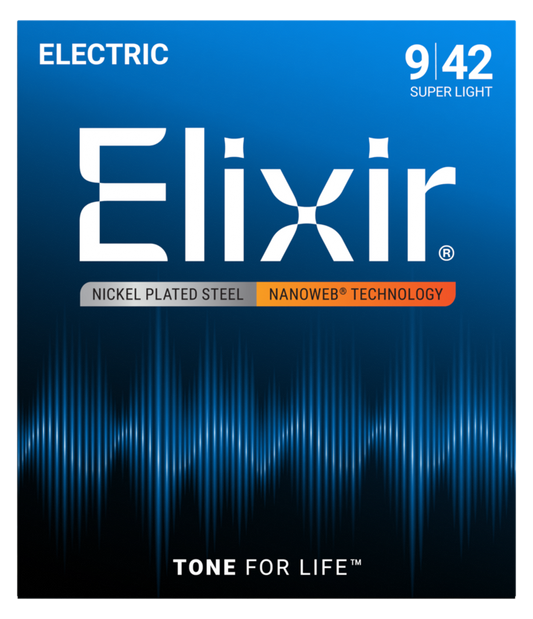 Elixir Electric Guitar Strings, NANOWEB, Super Light (.009 -. 042)