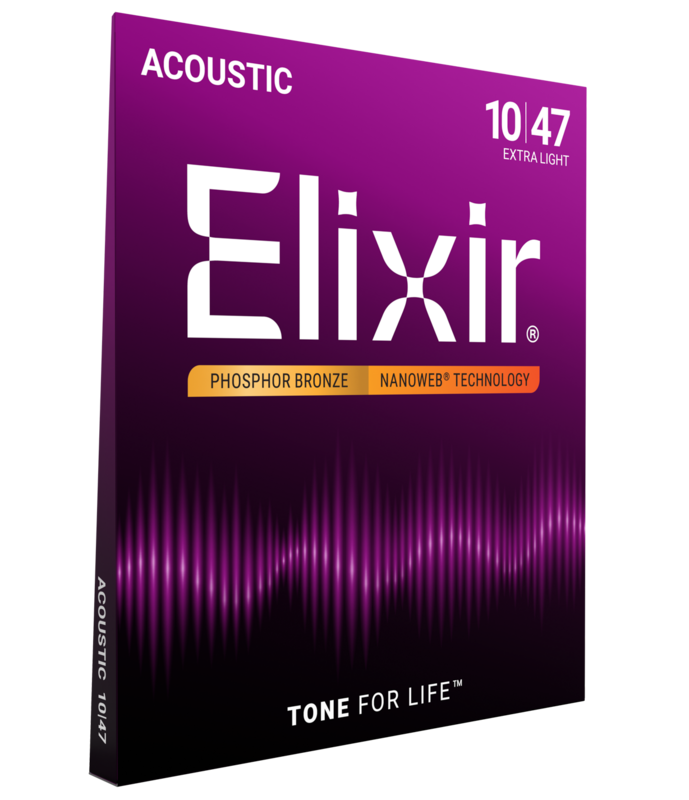 Elixir Phosphor Bronze Acoustic Guitar Strings, NANOWEB, Extra Light (.010-.047)