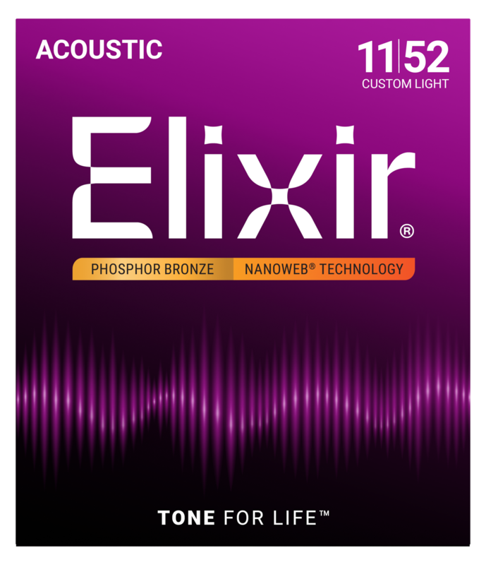 Elixir Phosphor Bronze Acoustic Guitar Strings, NANOWEB, Custom Light (.011-.052)