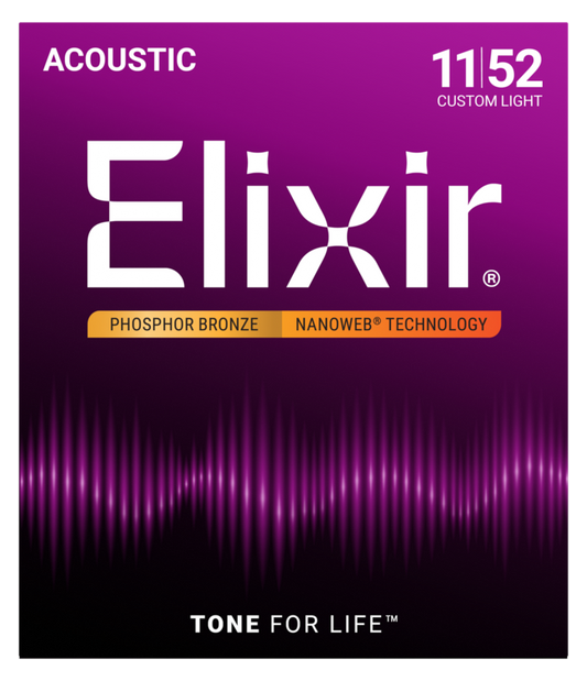 Elixir Phosphor Bronze Acoustic Guitar Strings, NANOWEB, Custom Light (.011-.052)