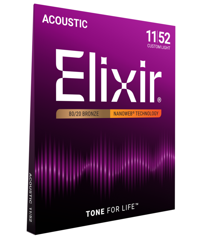Elixir 80/20 Bronze Acoustic Guitar Strings, NANOWEB, Custom Light (.011-.052)