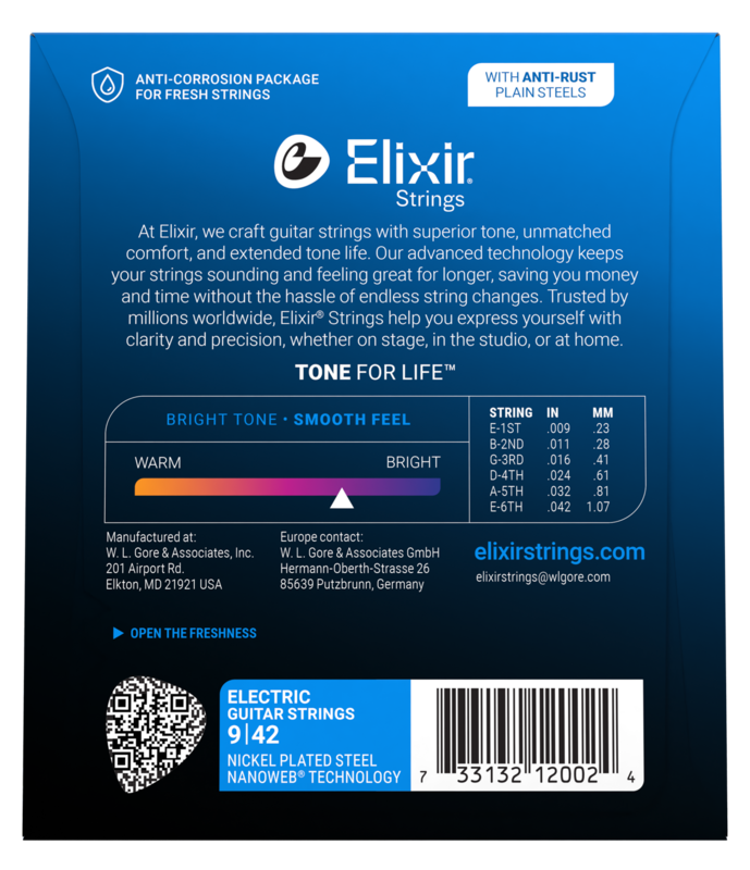 Elixir Electric Guitar Strings, NANOWEB, Super Light (.009 -. 042)