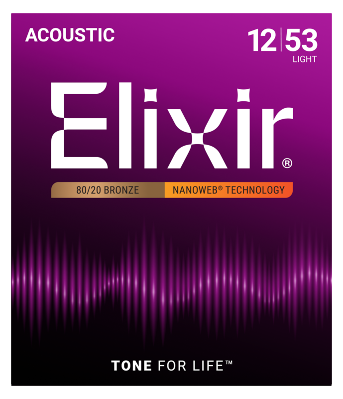 Elixir 80/20 Bronze Acoustic Guitar Strings, NANOWEB, Light (.012 -. 053)