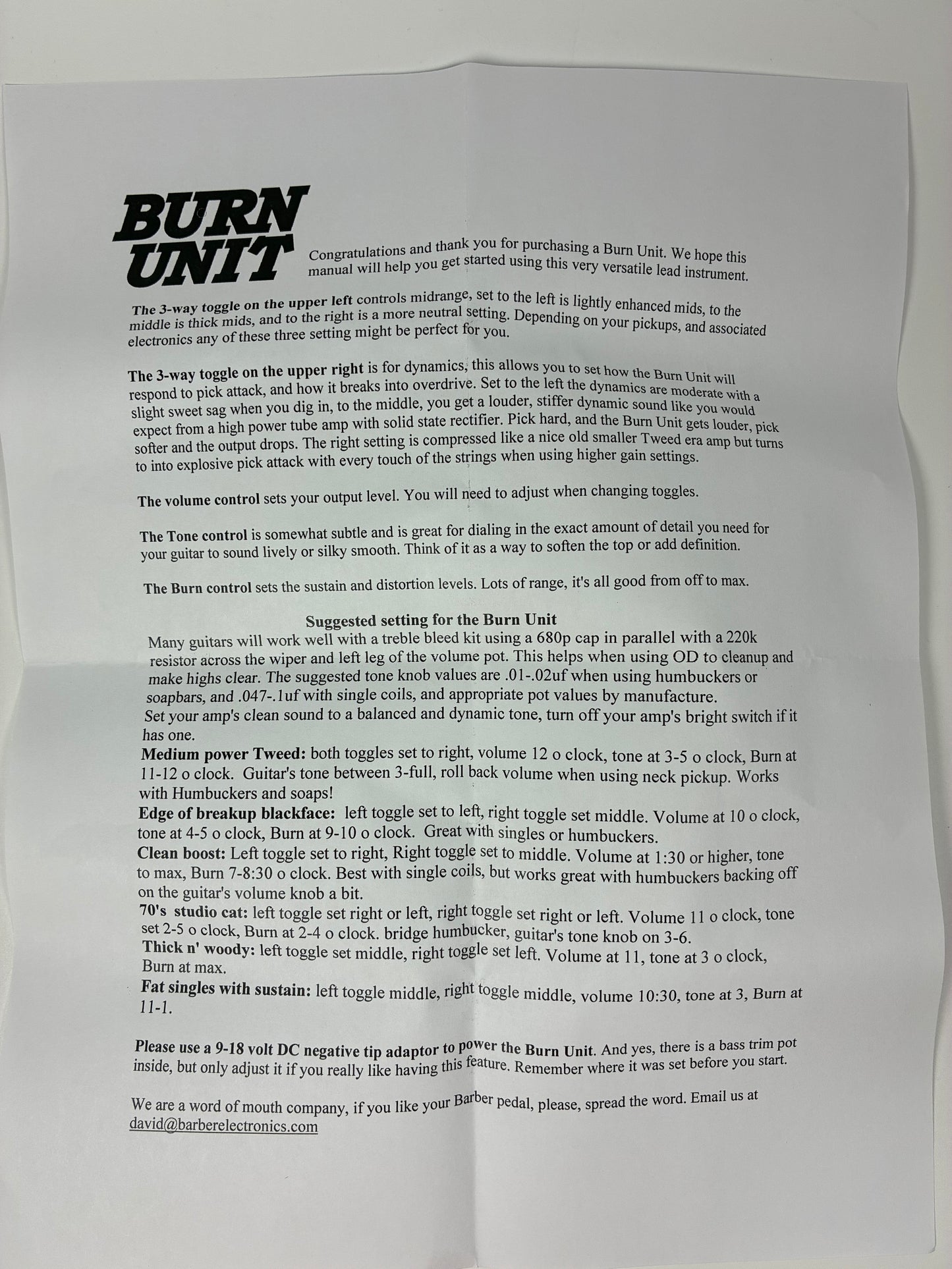 Barber Burn Unit 2021 - Black - Excellent Condition with Box and Manual