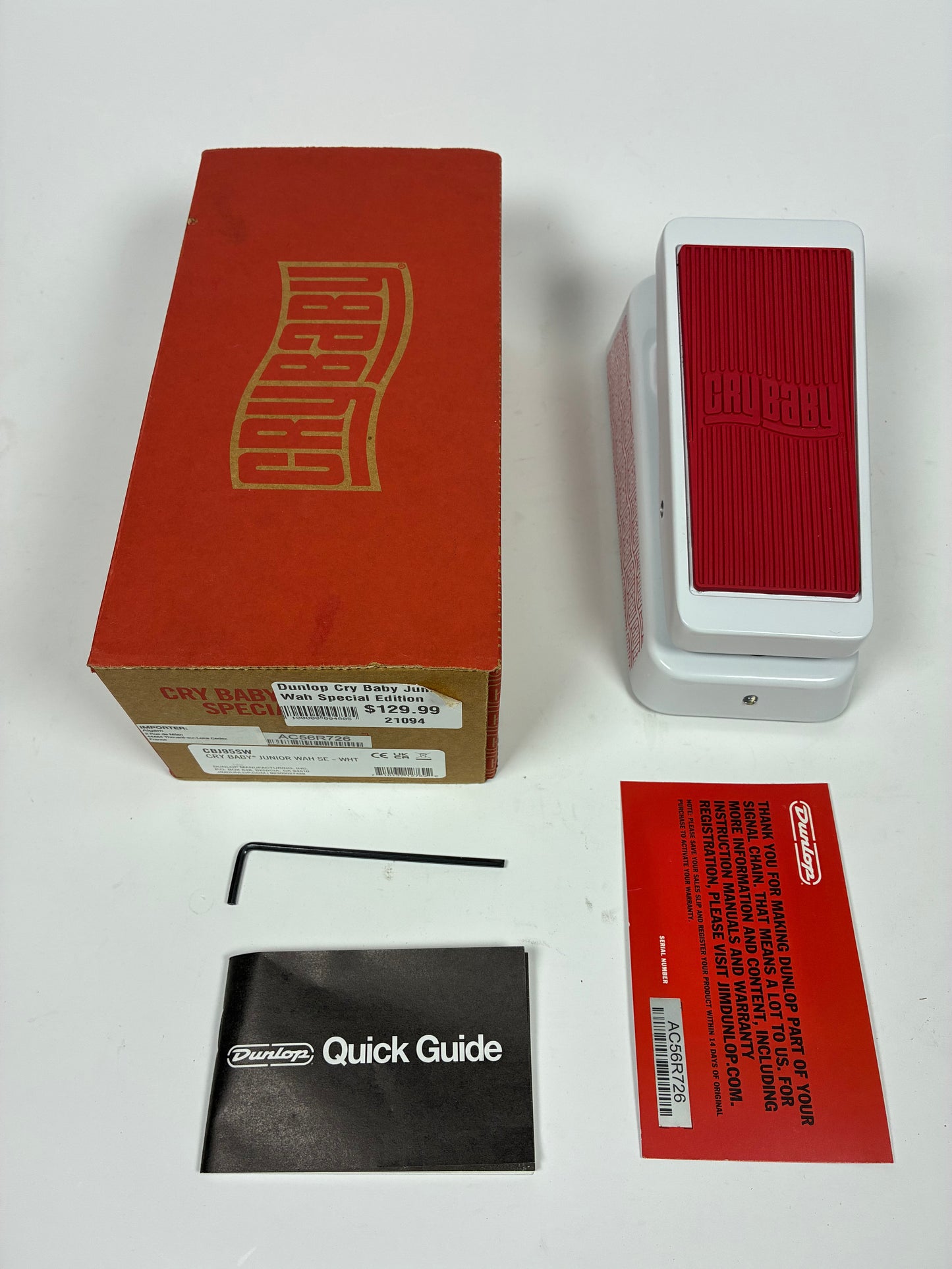 Dunlop CBJ95SW Special Edition Cry Baby Junior Wah - White / Red - Excellent Condition with Box
